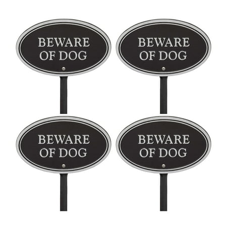 Whitehall Products Beware of Dog Wall/Lawn Plaque, Black/Silver- 4 Pack (Best Of Jack Whitehall)