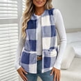 thumbnail image 5 of Women's Plaid Fleece Vest, Crew Neck Sleeveless Cardigan Tops, Winter Warm No Hood Outerwear Vests with Pockets, 5 of 9