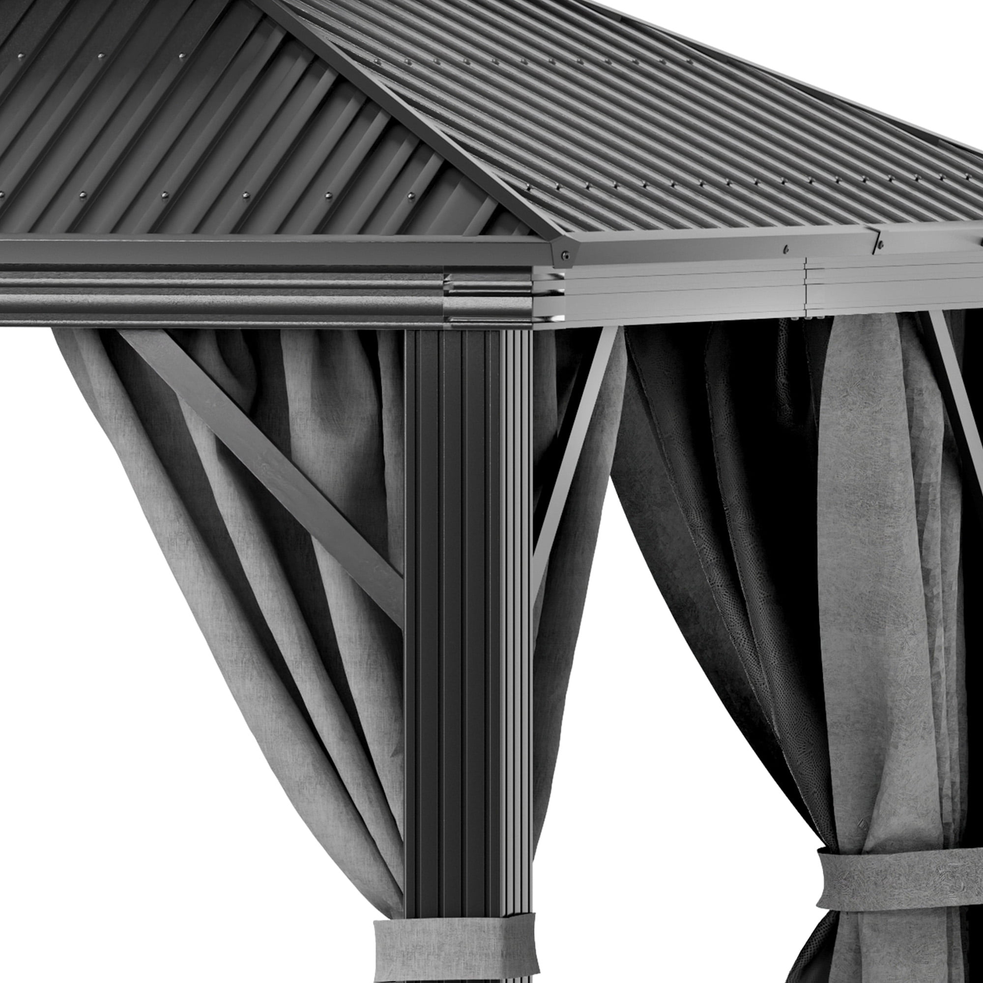 Dextrus 12x16 FT Outdoor Double Roof Hardtop Gazebo,Heavy Duty Galvanized Steel Patio Gazebo with Netting & Gray Curtains, Sunshade for Garden, Patio, Lawns, Black&Gray
