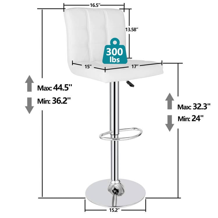 ZenSports Set of 4 Adjustable Stool W/Back - PU Leather Swivel Barstools Bar Kitchen Counter Stool White