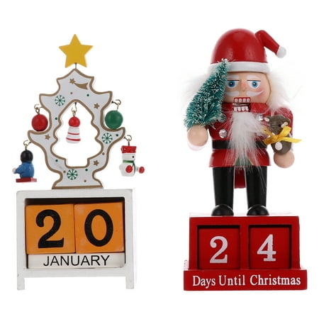 

HEMOTON 2 Sets Christmas Tree Countdown Calendar Wooden Blocks Perpetual Desk Calendar