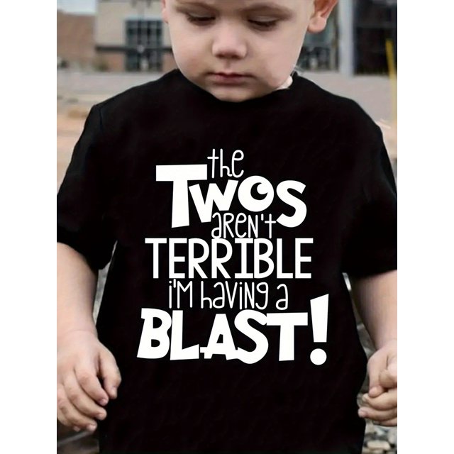 Camiseta de algodón para niño; ¡LOS DOS NO SON TERRIBLES, YO LO PASO BIEN!; Estampado - Top informal de verano de manga corta y cuello redondo cómodo para jóvenes