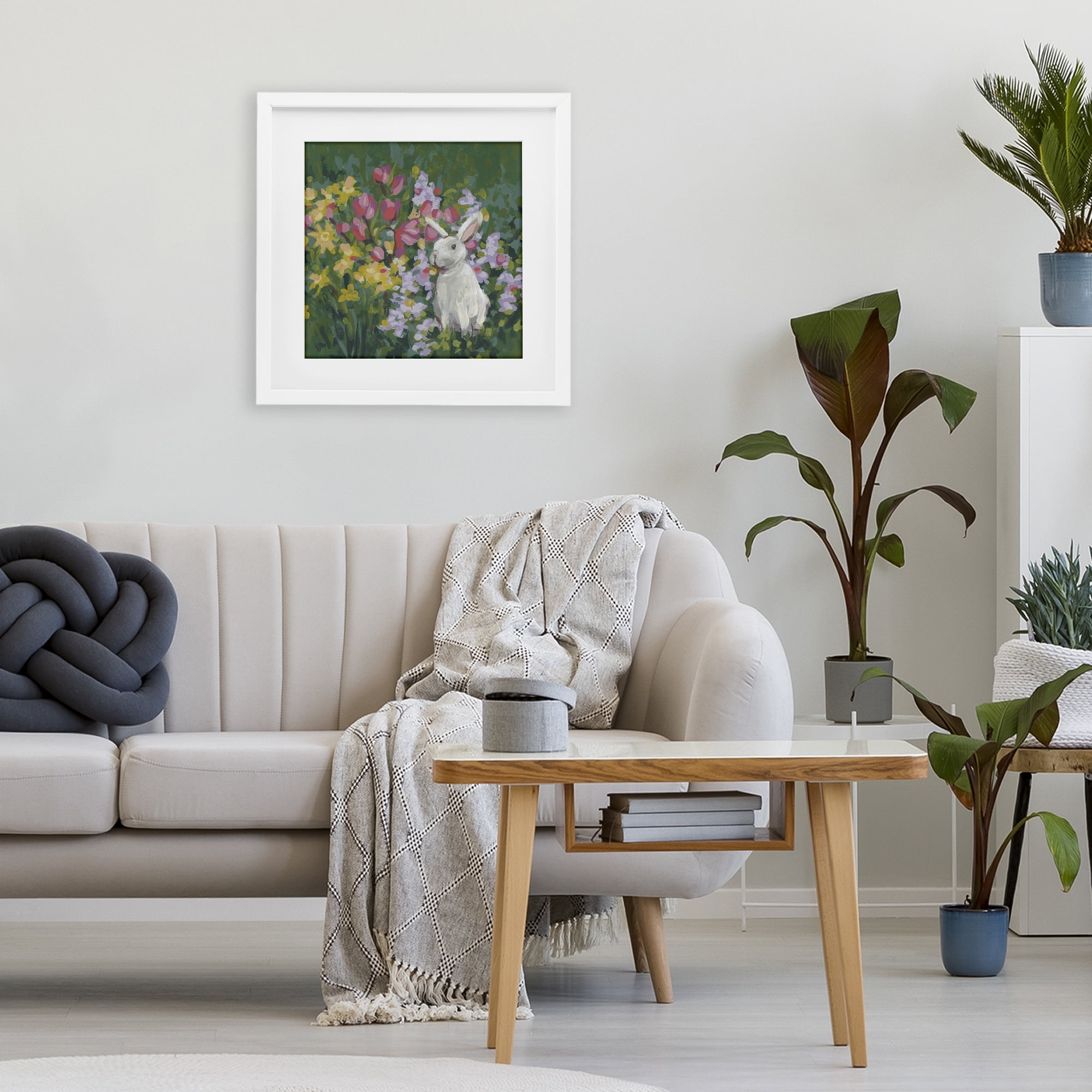 Stupell Industries Botanical Bliss Bunny White Framed Print Under Glass, design by June Erica Vess