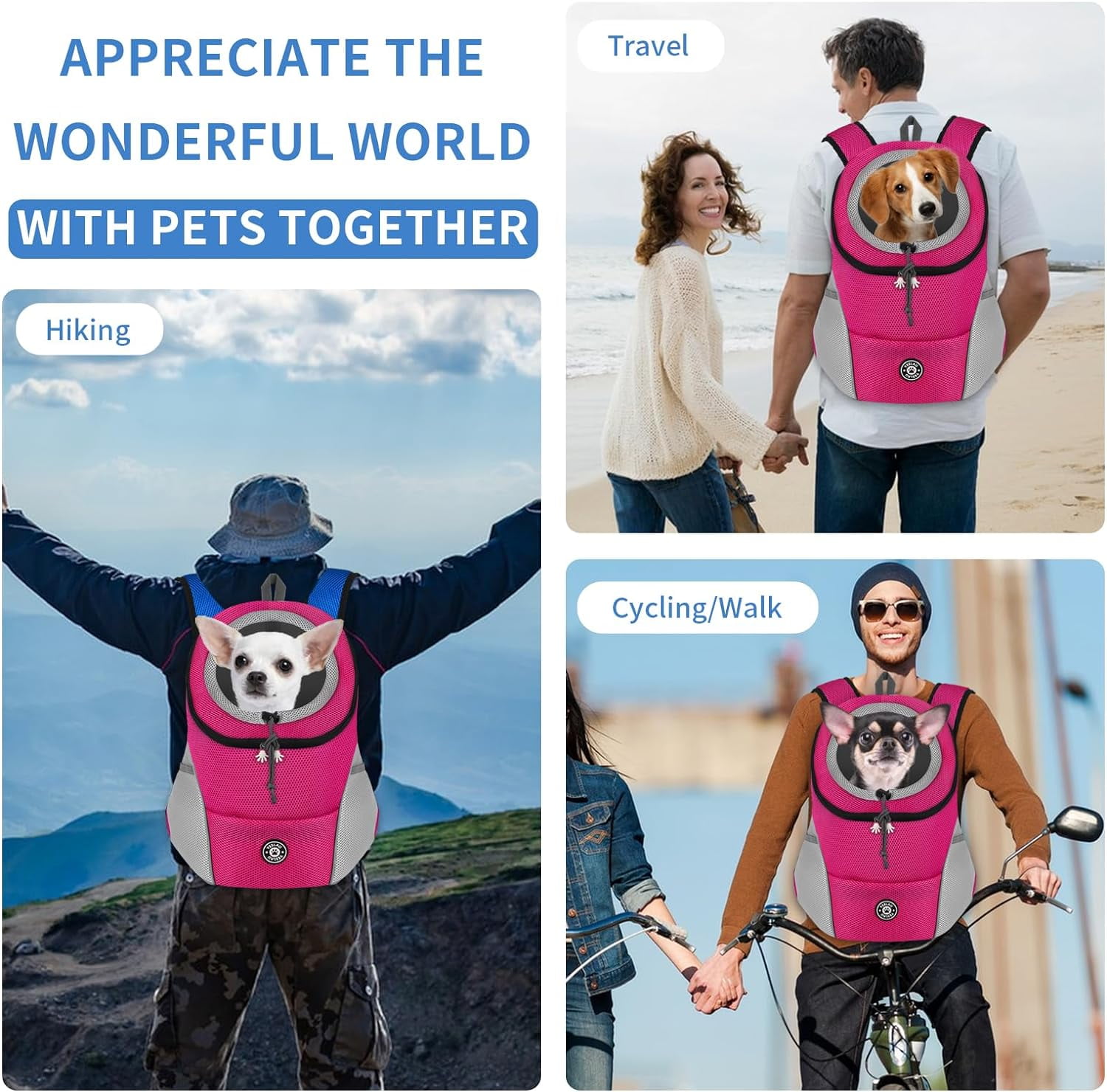 Pet Dog Carrier, Travel Back Pack with Safety Reflective Strips for Travel Hiking Cycling Outdoor Dogs Cats