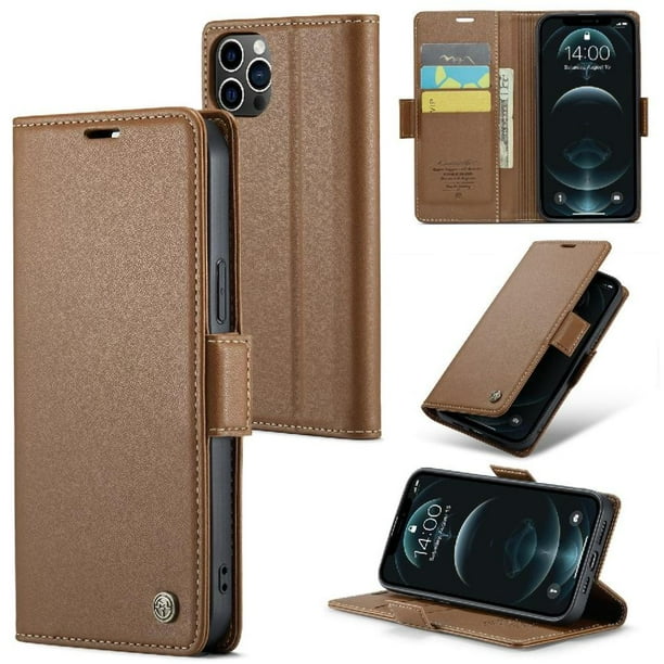 Funda tipo cartera iPhone 12 Pro Max con cierre magnético, RFID, tarjetero, soporte, carga inalámbrica