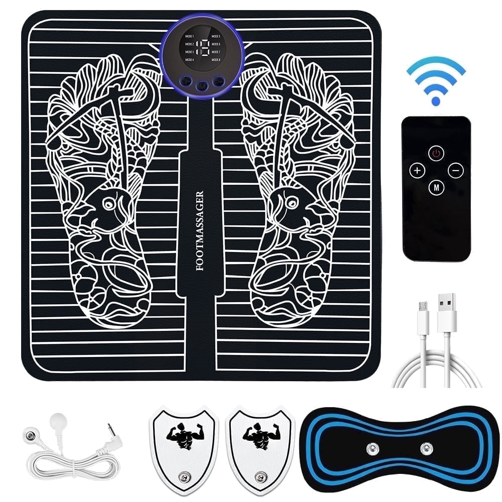 FVLOENG EMS Foot Massager SPA Muscle Relaxation Electric Massager Mat Pad for Foot Stimulator Feet Circulation Relief, Neuropathy Plantar Fasciitis Portable & Rechargeable,with 8 Modes &19 Levels
