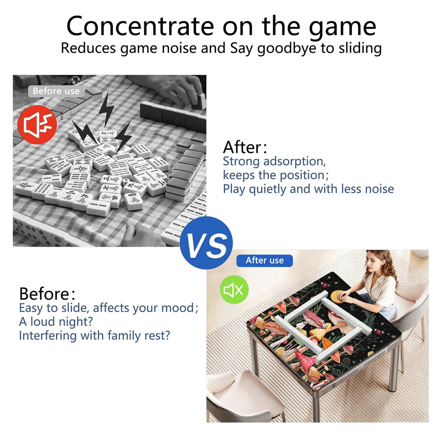 31.5 Inch Plants Style Mahjong Table Cover Made of High Quality Rubber Featuring Anti-Slip Non-Skid Backing and Noise Reducing Properties
