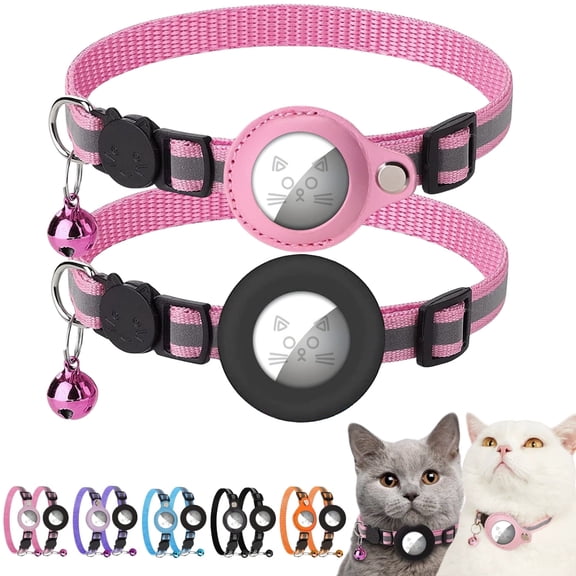 WAAYEEPAL 2 Pack Cat Collars - Adjustable Reflective Collar with AirTag Case & Bell