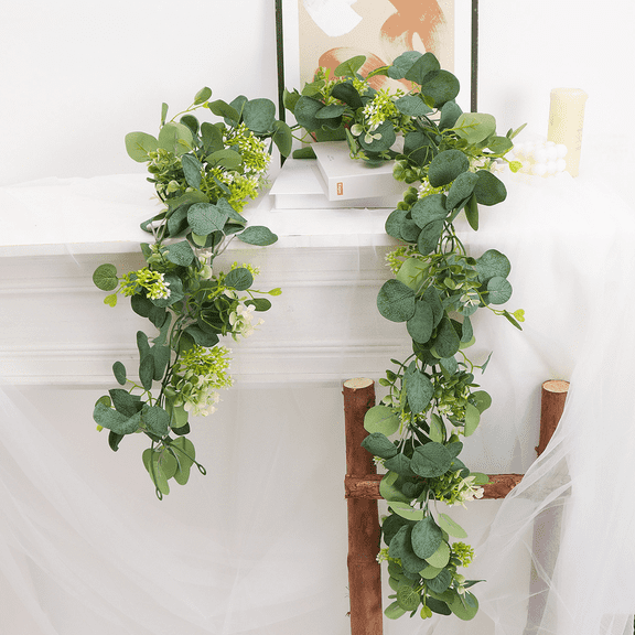 Merryhome 2Pcs 6Ft Artificial Eucalyptus Garland,Spring Garlands,Faux Eucalyptus Leaves Greenery Garland Vines for Table Wedding Centerpiece Arch Mantle Party Indoor Outdoor Decor,Green