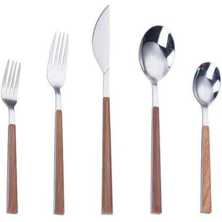 

Silverware Set 40 piece Wood Handle Flatware Set for 8 18/10 Stainless Steel Cutlery Utensil Eating Home Kitchen Set for Tableware Mirror Polished.