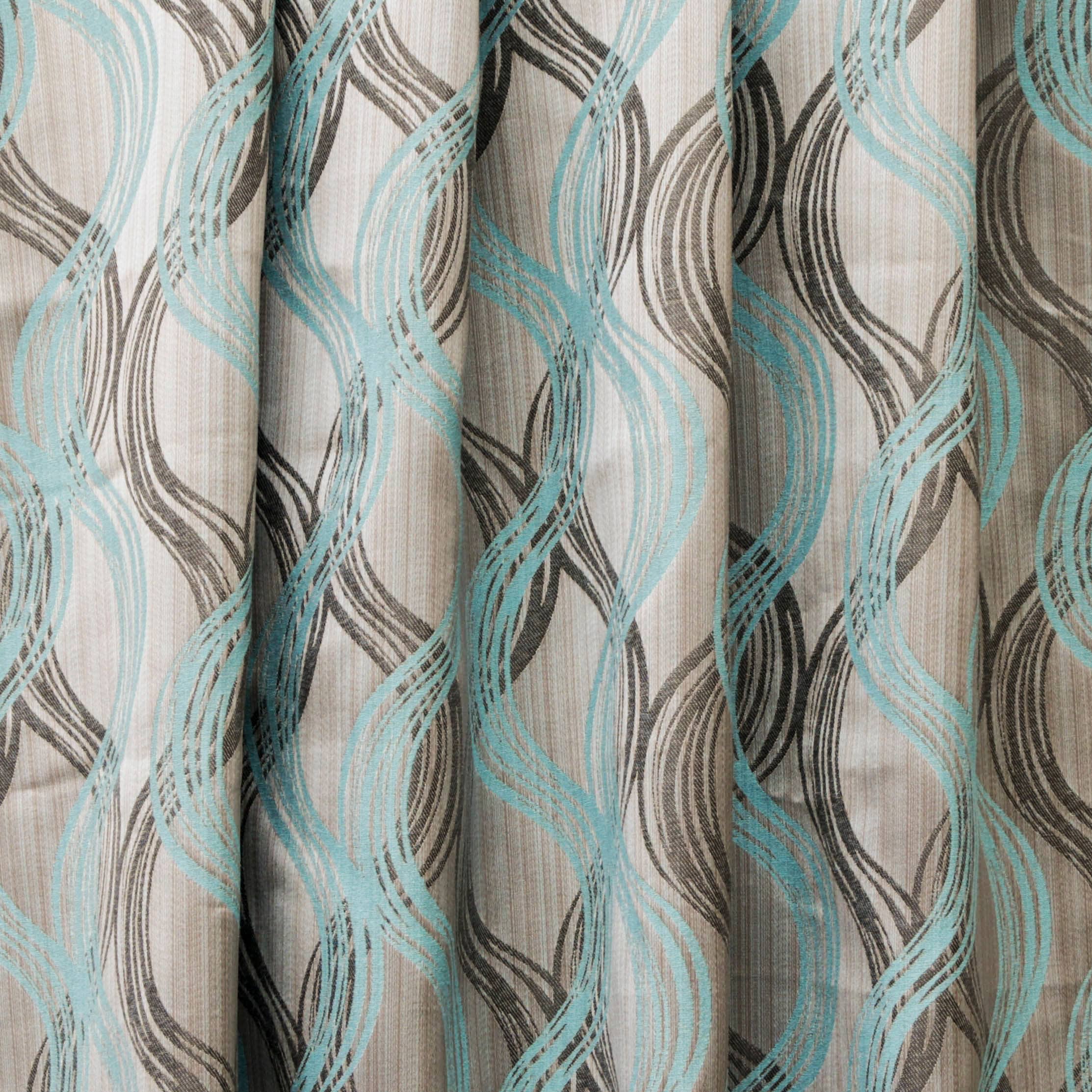 Fabric Mart Direct Aqua Cotton & Jacquard Weave Fabric By The Yard, 48 inches or 122 cm width, 19 Continuous Yards Blue Jacquard Fabric, Stripes, Upholstery Drapery Curtain Wholesale Fabric