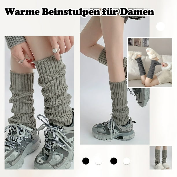Sonducket Calentadores de piernas tejidos a la moda, se mantienen cálidos y elegantes durante todo el invierno, calcetines largos de ganchillo Medias Gris