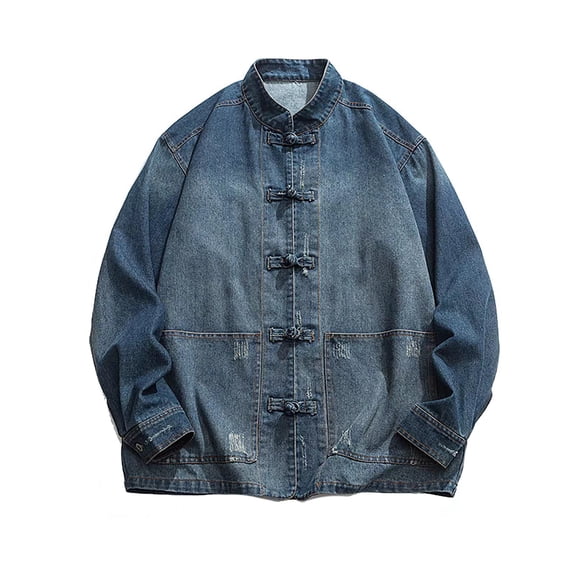 Fgnfyis Mens Jackets Casual Stylish Retro Button Denim Shirt Jacket Loose Fit Casual Coat Jacket for Men Blue XXXL