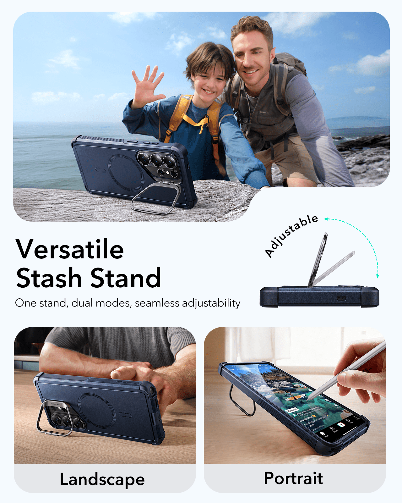 ESR for Galaxy 2026 Ultra Phone Case with Stash Stand, 7X Military-Grade Drop Protection, Shock-Absorbing Rugged Cover, Compatible with MagSafe Accessories, Navy Blue
