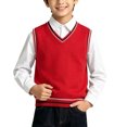 thumbnail image 2 of SERTGUTR Boys V Neck Sweater Vest, Striped Ribbed Trim Sleeveless Knit Pullover, School Uniform Classic Fit, Everyday Layering Top, 2 of 9