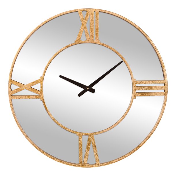 Patton Wall Decor 24" Minimalist Gold Mirrored Roman Numeral Wall Clock