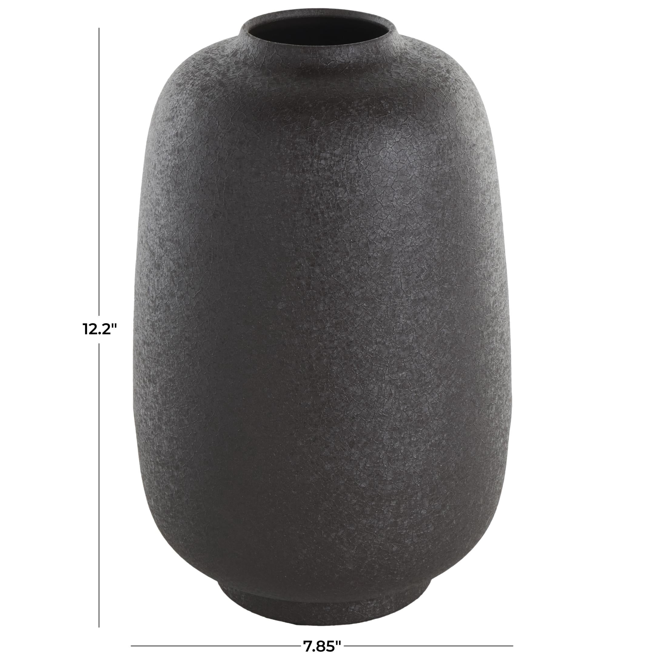 DecMode 12" Textured Rounded Black Metal Vase