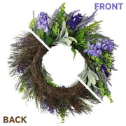 20Inch Spring Wreaths Summer Lavender Wreath for Front Door with Lambs Ear for Indoor Outdoor Seasonal Decor-Rustic Farmhouse Door Hanging