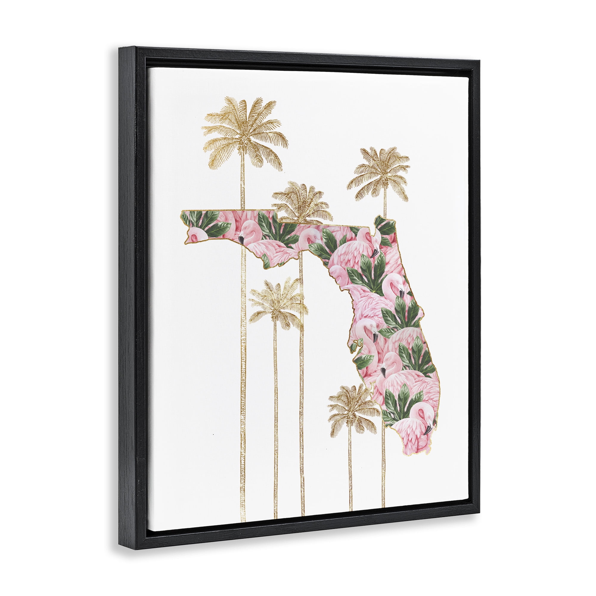 Stupell Industries Flamingo Patterened Florida Town & City Painting Black Floater Framed Canvas Art Print Wall Art, 17 x 21