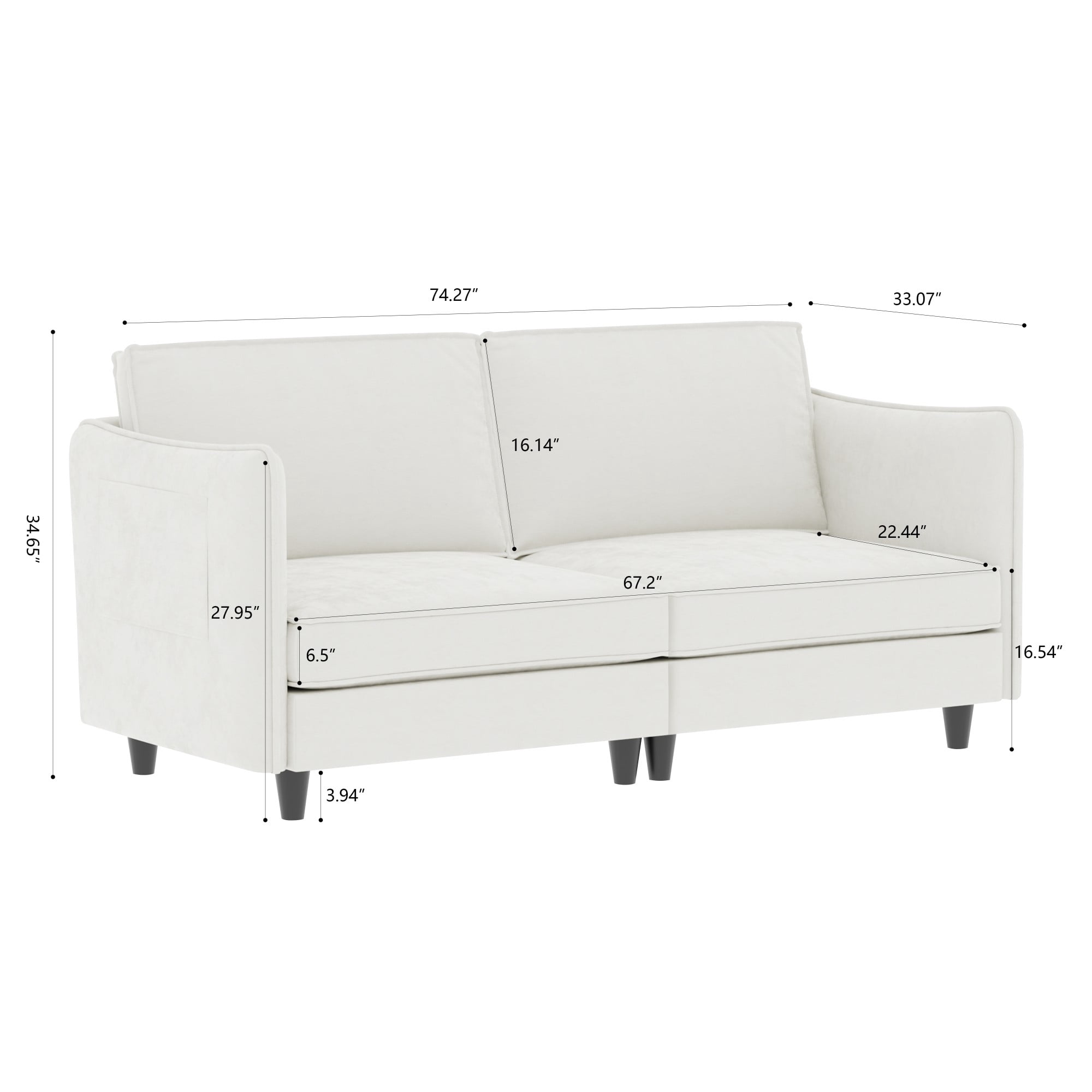Modern Sofa Couch,74.27'' Loveseat Sofa Mid Century Comfy Couch, 2-Seater Love Seats for Small Spaces, Apartment,Beige