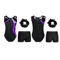 thumbnail image 5 of Venjoe Kids Girls 3 Piece Gymnastics Leotards Outfits Sparkling Ballet Dance Unitards with Shorts Purple&Black 14, 5 of 7