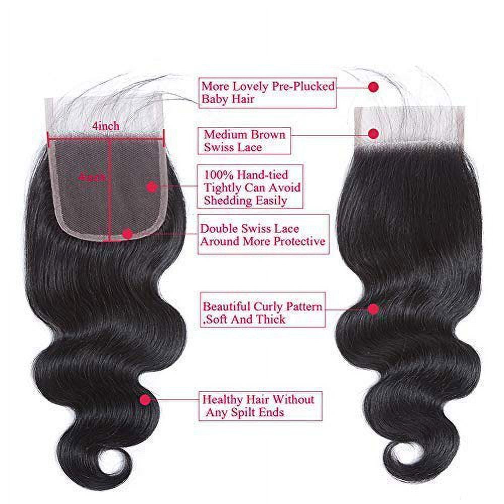 Body Wave with Closure Brazilian Virgin Hair Bundles with 4x4 Closure Human Hair with Crochet Closure (14" 16" 18"with 14")