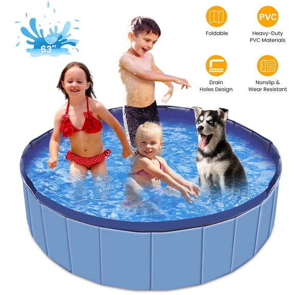 Zorpupoa Foldable Dog Pool, 63in Heavy-Duty PVC Kids Swimming Pool for Kids Dogs Cats, Blue