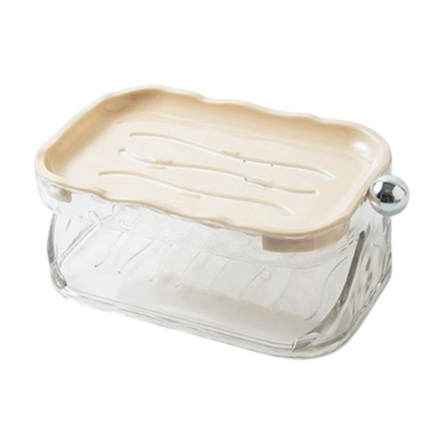 Hxlamzoo Self-Draining Soap Holder with Non-Slip Base, Portable Bathroom and Kitchen Soap Box Organizer - Clear Plastic Soap Dish to Keep Soap Dry and Countertop Clean