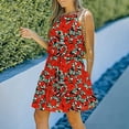 thumbnail image 1 of SMihono Robe d'Été pour Femmes Grande Taille Col Rond Décontracté Sans Manches Imprimé Fluide Boho Plage Mini Robe, 1 of 6