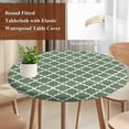 thumbnail image 5 of Round Tablecloth Sage Green White Geometric Elastic Edge Fitted Minimalist Morocco Pattern Plastic Table Cover,Waterproof Oil Proof for Dinner,Outdoor, Picnic, 45"- 54" DIA Tables, 5 of 8