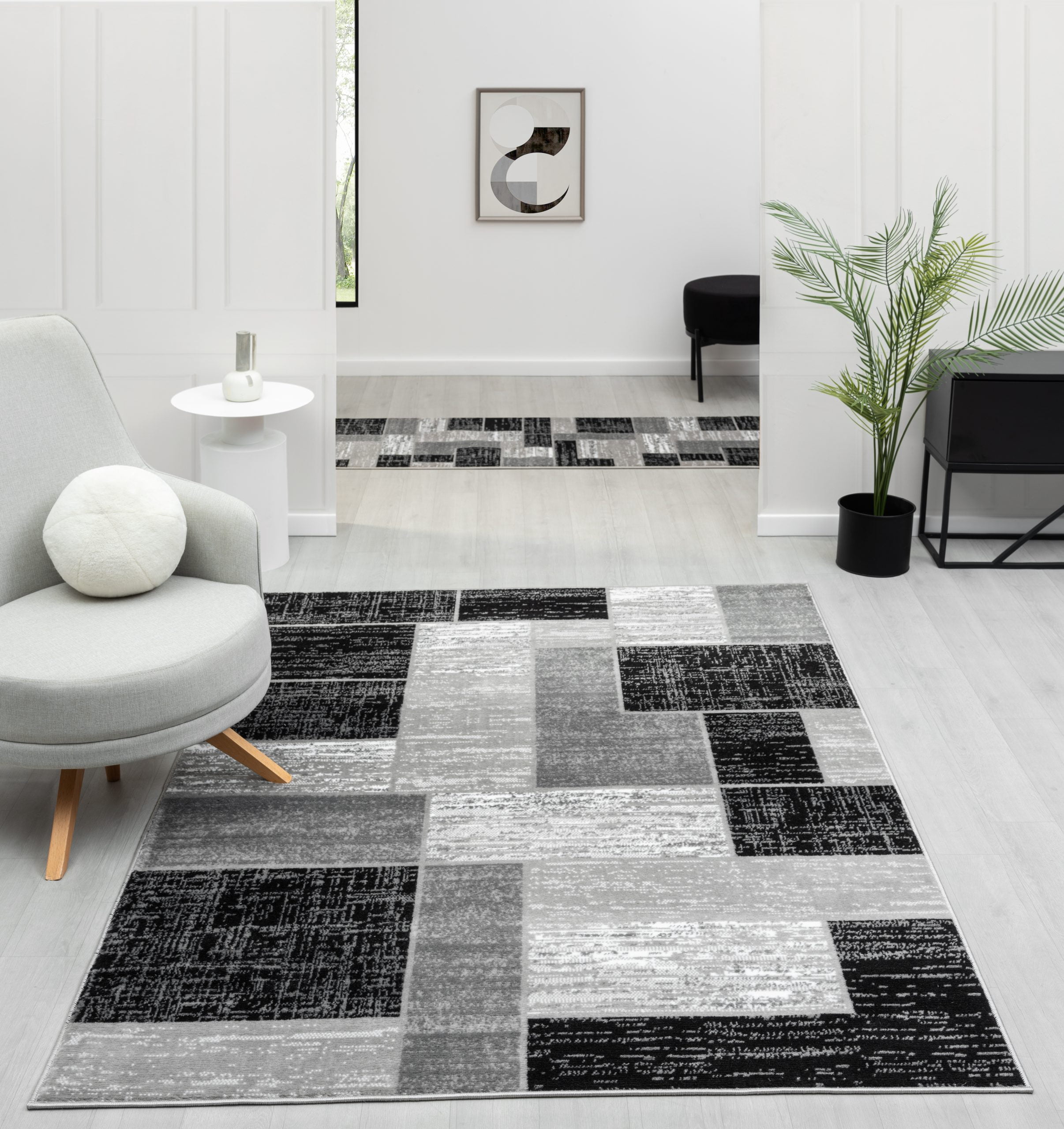 L'Baiet Verena Geometric Area Rug Black Grey 4' x 6' Medium Area Rugs Carpet for Living Room, Bedroom, Dining Table, Office, Hallway, Foyer | Neutral Colorful Modern Abstract Home Decor