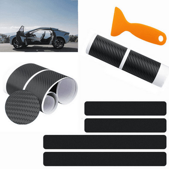 Black Front Rear Door Sill Carbon Fiber Door Sill Plates 4 Piece