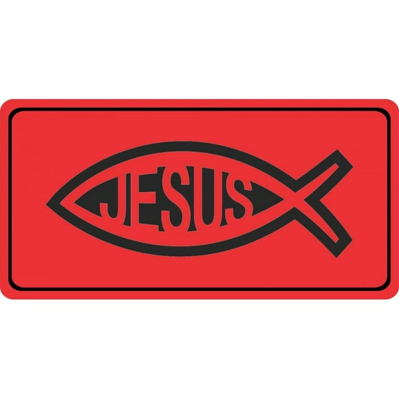 Jesus Fish On Red Photo License Plate