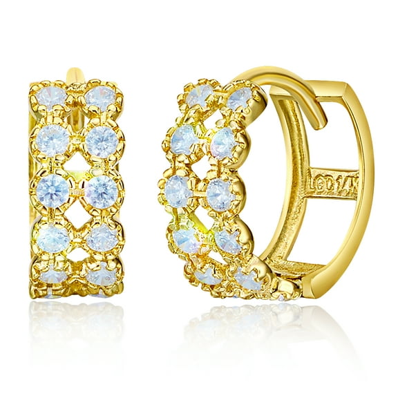 Wellingsale Ladies 14k Yellow Gold Polished 4mm CZ Hoop Huggies Earrings (11 x 11 mm)
