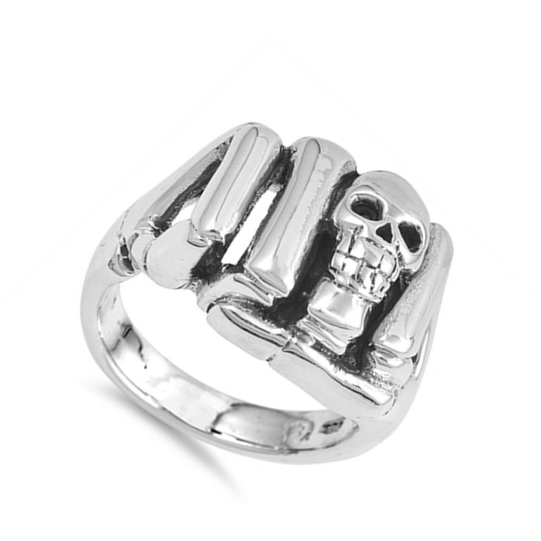 Skull Hand Biker Fist Gang Punch Ring ( Sizes 6 7 8 9 10 11 12 13 14 15 )  New .925 Sterling Silver Band Rings (Size 15)