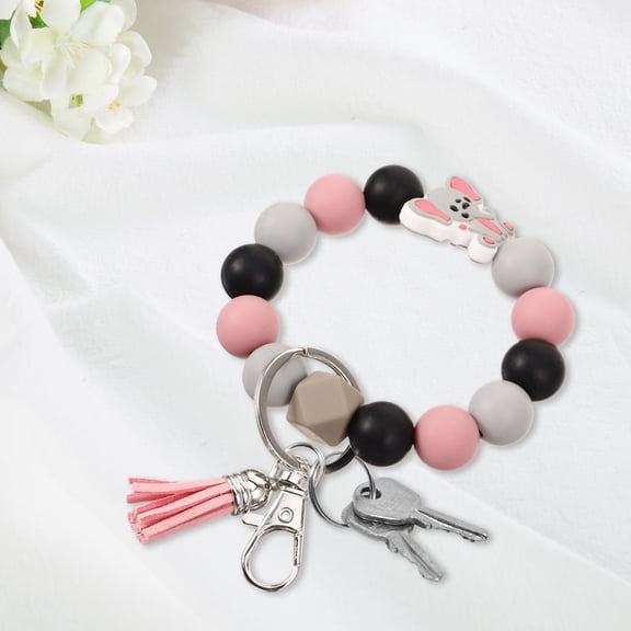 OUNONA Silicone Beaded Wristlet Keychain with Smooth Finish, Stylish Key Holder and Trendy Design for Everyday Use