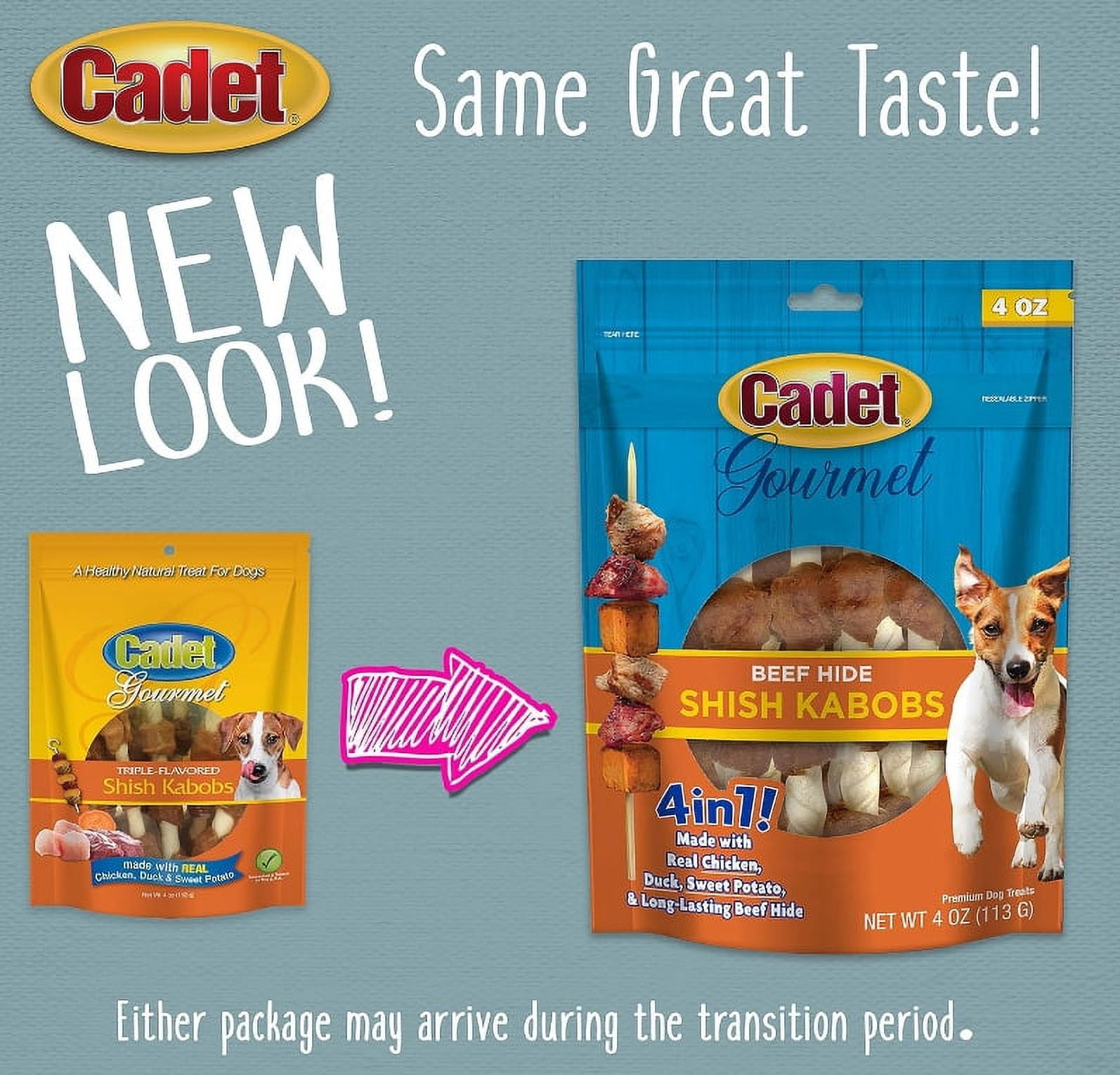 2 Pack Cadet Gourmet Beef Hide Shish Kabobs [Dog Meat and Jerky Treats, New Dog Supplies, Bulk Dog Supplies, Cadet] 8 oz (2 x 4 oz)
