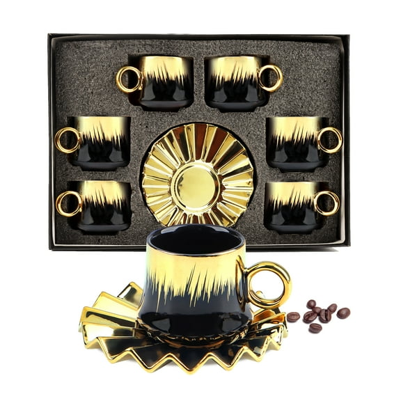 Luxury Golden Ceramic Espresso Cup & Saucer Set - Durable, Easy-Clean for Coffee Lovers