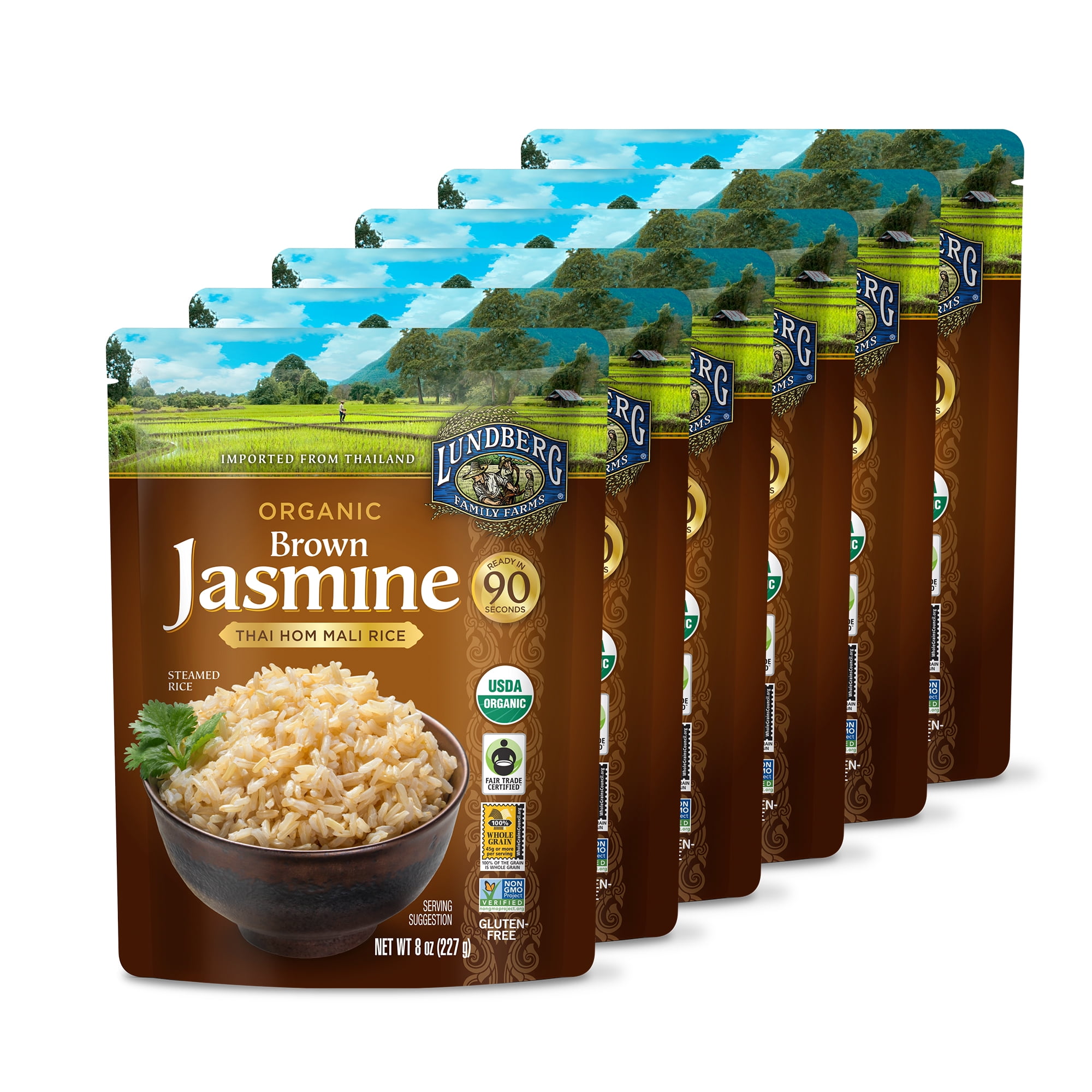 Lundberg Family Farms: Organic Brown Jasmine Thai Hom Mali Rice (8 oz, 6-Pack)