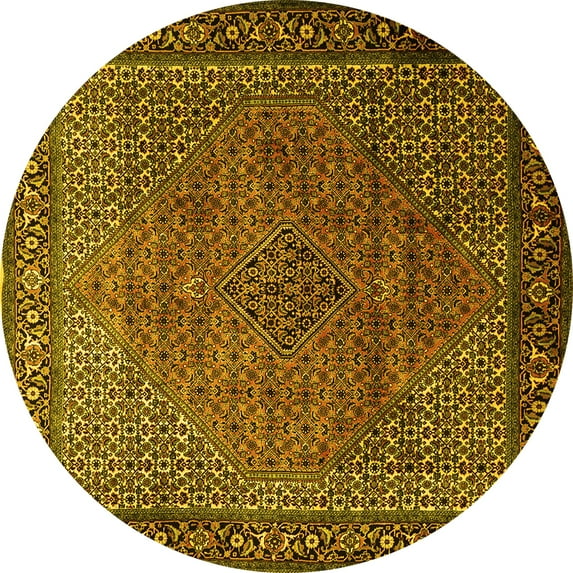 Ahgly Company Machine Washable Indoor Round Persian Yellow Traditional Area Rugs, 7' Round