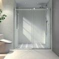 thumbnail image 4 of 60X76'' Brushed Nickel Frameless Shower Door, Bathroom Sliding Shower Door with 304 Stainless Steel Pulleys & Adjustable Soft Closing Function, 4 of 9