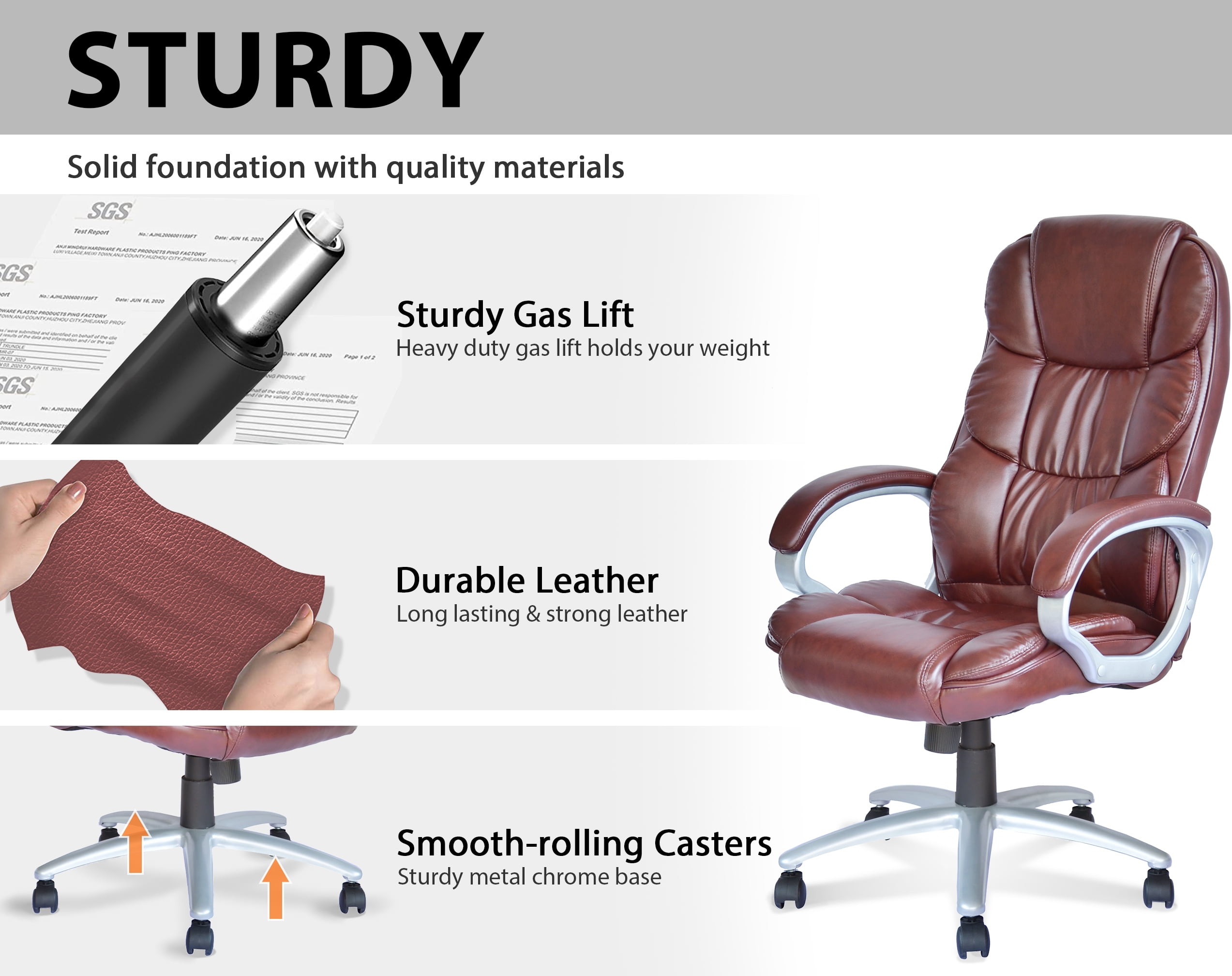 CL.HPAHKL Ergonomic Office Chair, PU Leather Home Office Desk Chairs, Adjustable Height Computer Chair with Armrest and Lumbar Support, Rolling Swivel Comfortable Office Chair Work Chair