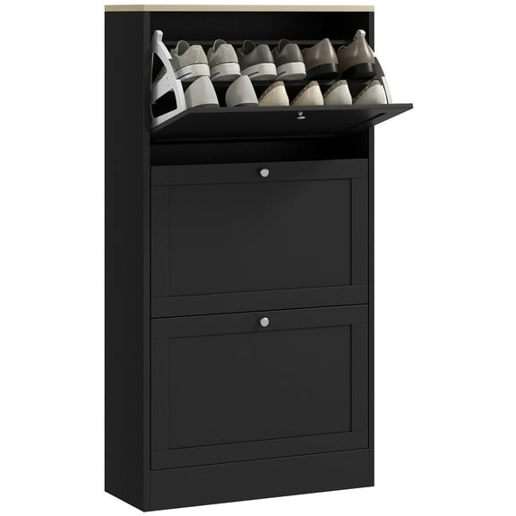 UPPYL 3 Flip Drawers Slim Shoe Cabinet for Entryway, Modern Hidden Shoe Storage Cabinet with Adjustable Shelves for 18 Pairs of Shoes,Black