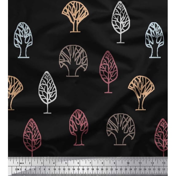 Soimoi Polyester Crepe Fabric Block Tree Print Fabric by The Yard 42 Inch Wide