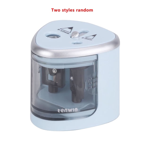 Sacapuntas de lápiz con 2 agujeros, sacapuntas de papelería, eléctrico, automático, para estudiantes, patrón de suministro al azar, azul Monstrate EL002144-01