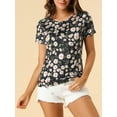 thumbnail image 5 of Unique Bargains Women's Daisy Floral Print Summer Crew Neck Short Sleeve Top, 5 of 7