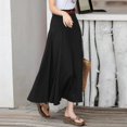 thumbnail image 4 of vigerkar Women Casual Cotton Linen A Line Skirt High Waist Long Flowy Skirt Flare Swing Ruffle Skirt Black, M, 4 of 6