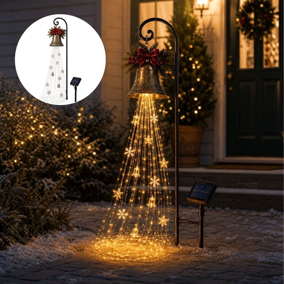 Christmas Bell Cascade Solar Pathway Lights Outdoor, Warm Led Star Snowflake Solar Garden Lights,Vintage Bell Outdoor Christmas Decorations For Yard Garden