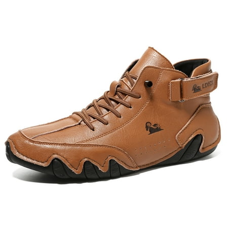 Mens Casual Leather Shoes High Top Boots Slip On Lightweight Loafers Mid top Walking Driving Shoes for Male