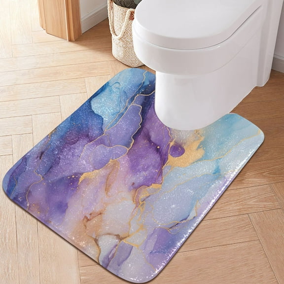 Toilet Rug U-Shaped Bathroom Rugs Non-Slip Soft Plush Machine Washable Contour Bath Mat Lilac Blue Marble 24x20